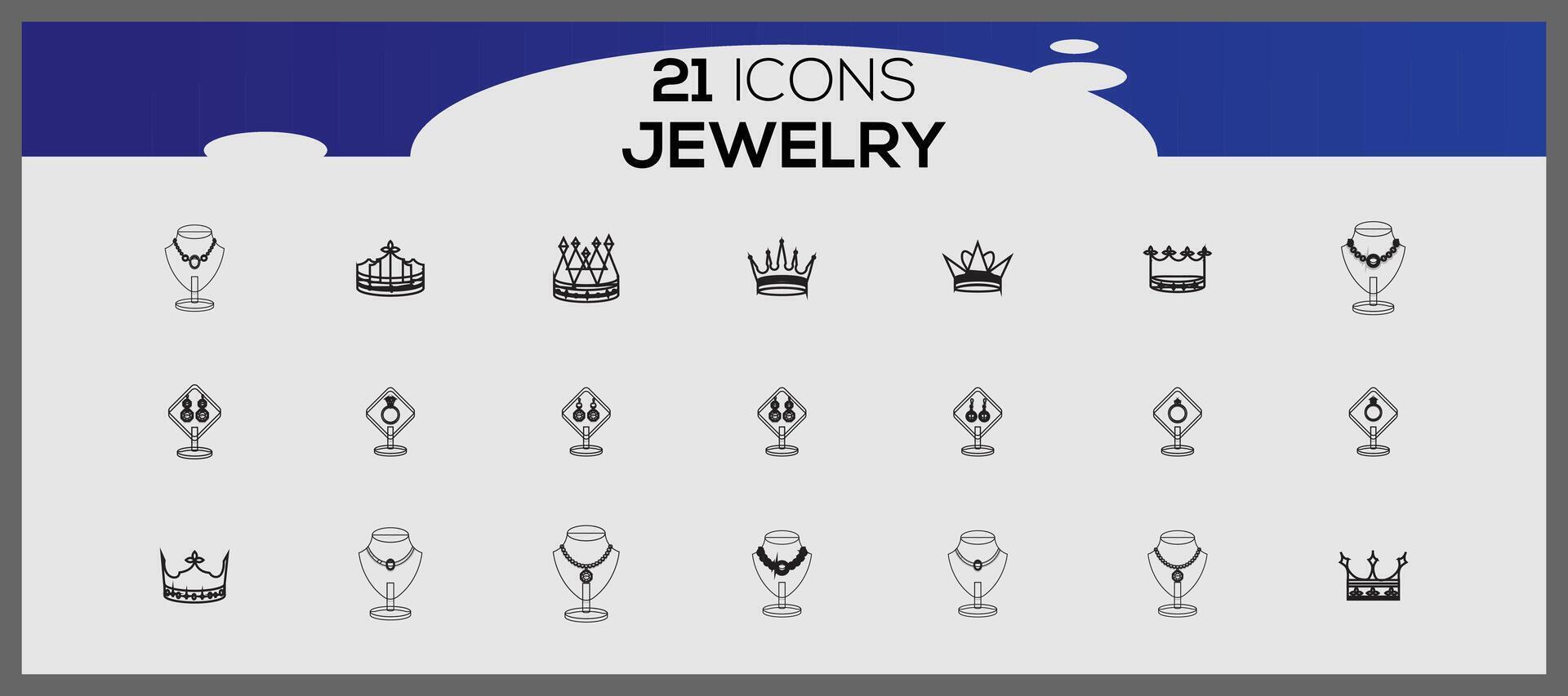 Vector precious jewels icon set jewellery 21 line icon pack jewelry and gemstones line vector icons