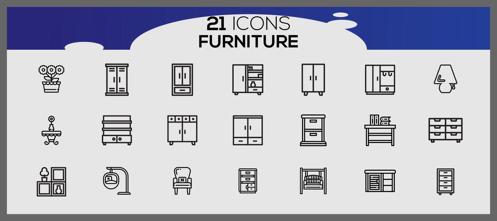 Vector furniture and home decorations set of icons business and icons set furniture elements set