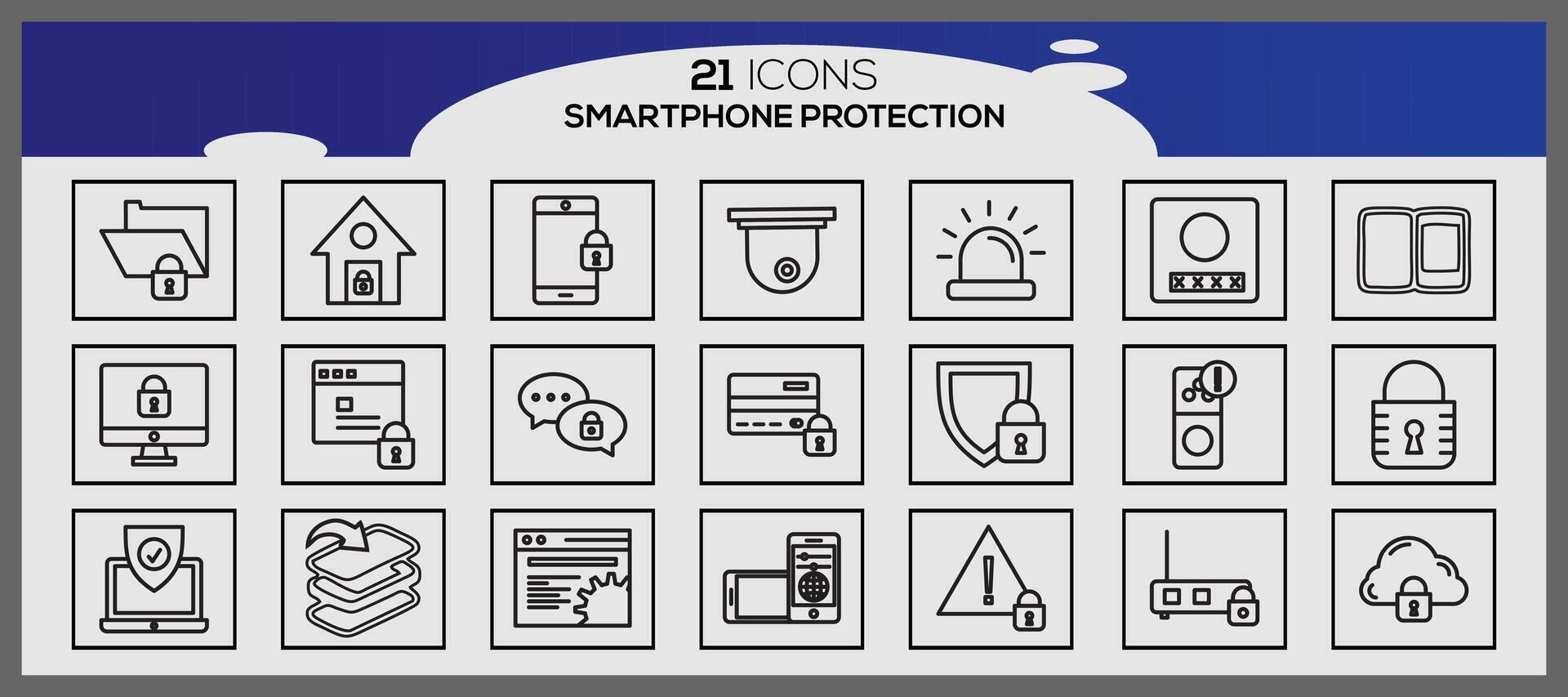 vector teléfono inteligente proteccion icono conjunto seguridad y proteccion íconos paquete seguridad sistema icono conjunto