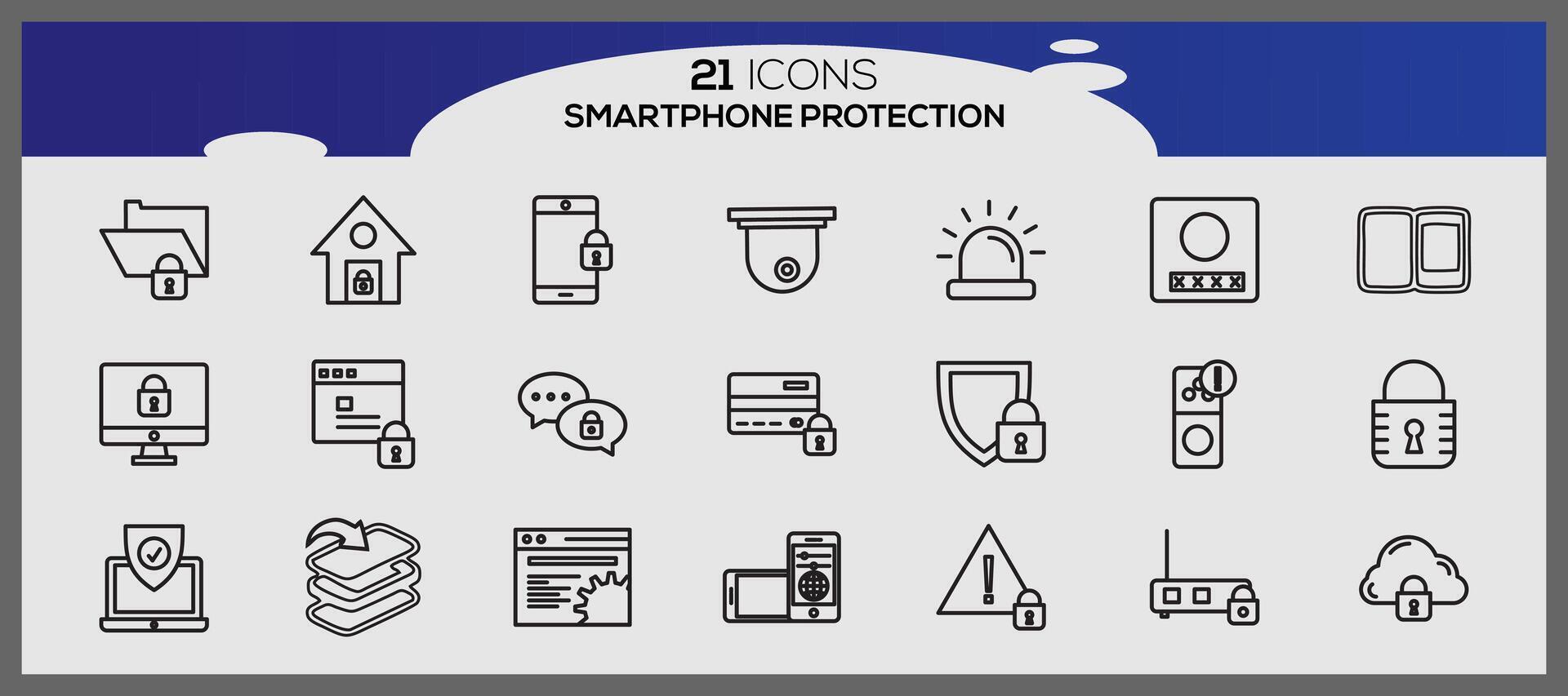 Vector smartphone protection icon set security and protection icons pack security system icon set