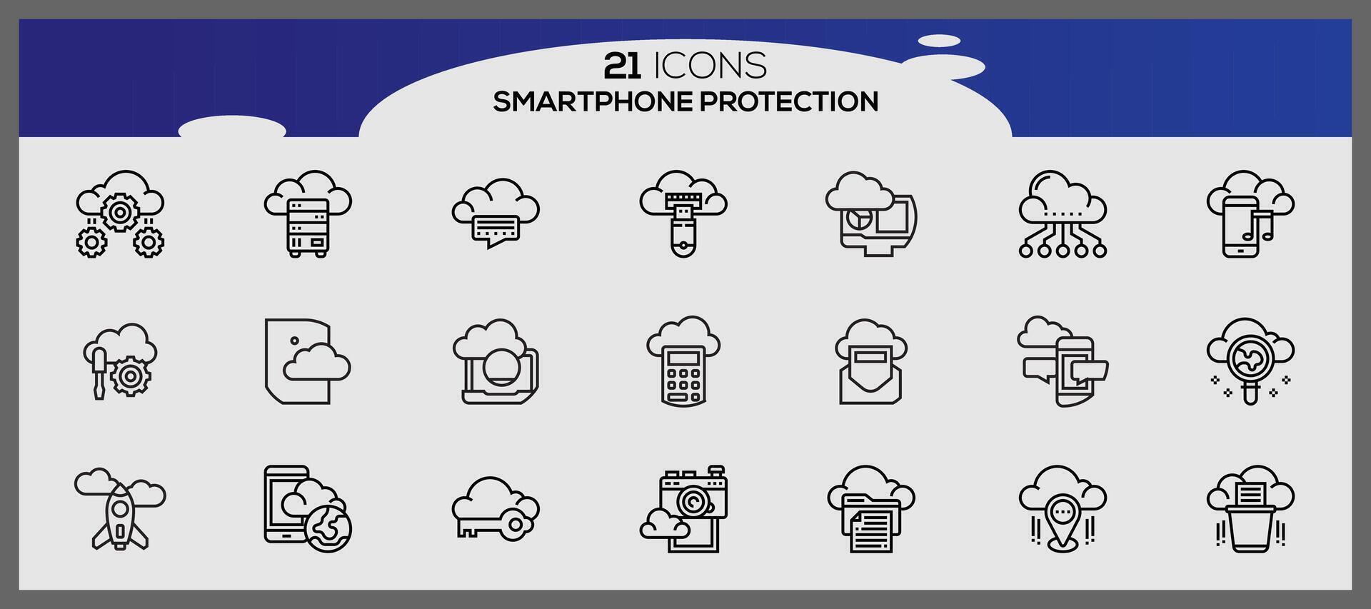 vector teléfono inteligente proteccion icono conjunto seguridad y proteccion íconos paquete seguridad sistema icono conjunto