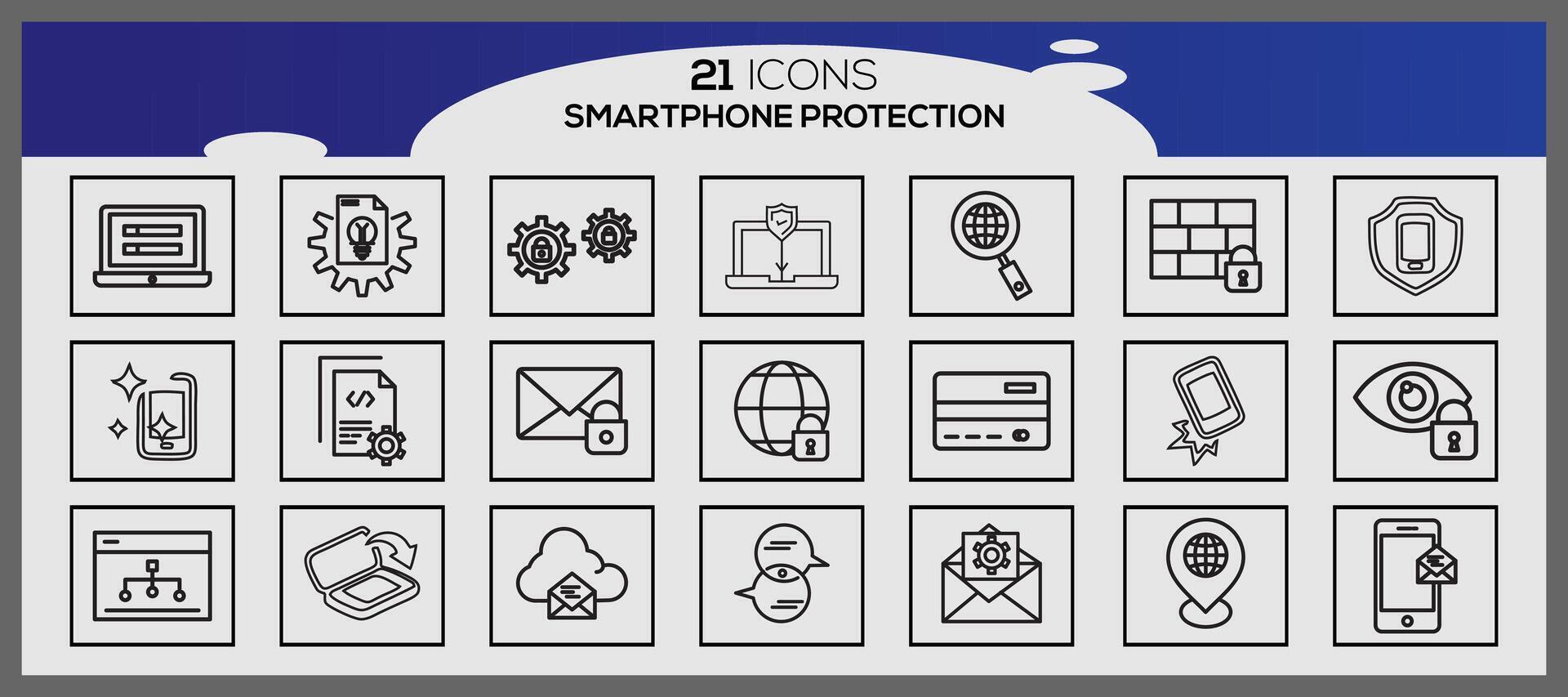 vector teléfono inteligente proteccion icono conjunto seguridad y proteccion íconos paquete seguridad sistema icono conjunto