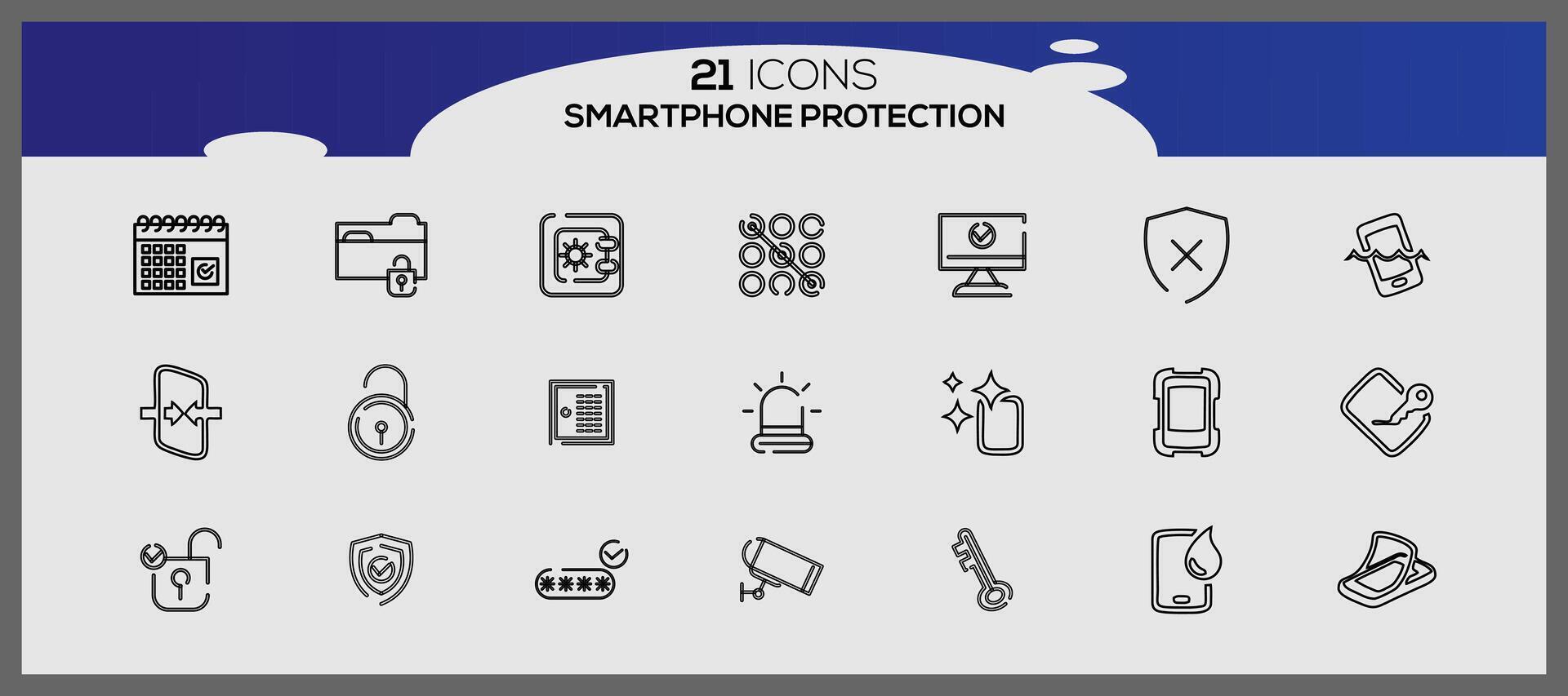 Vector smartphone protection icon set security and protection icons pack security system icon set