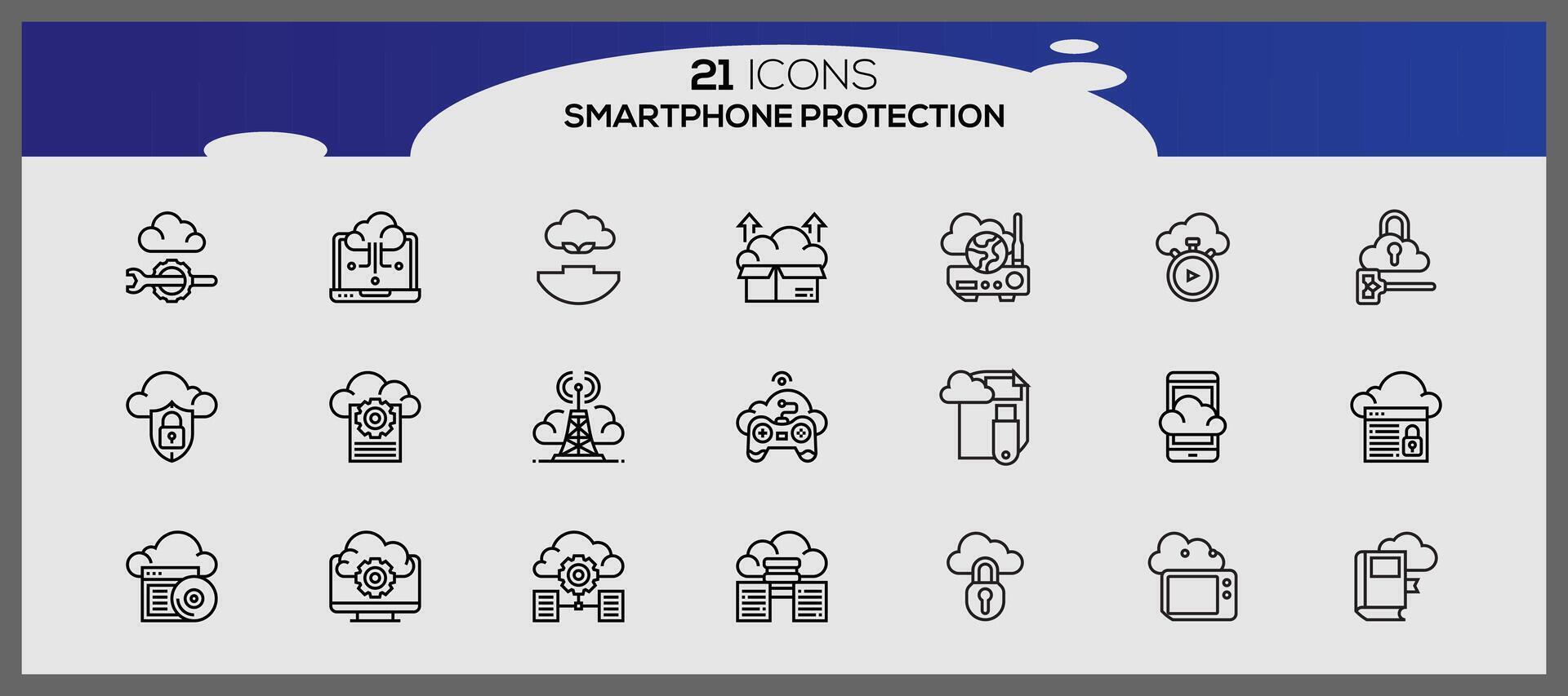 Vector smartphone protection icon set security and protection icons pack security system icon set