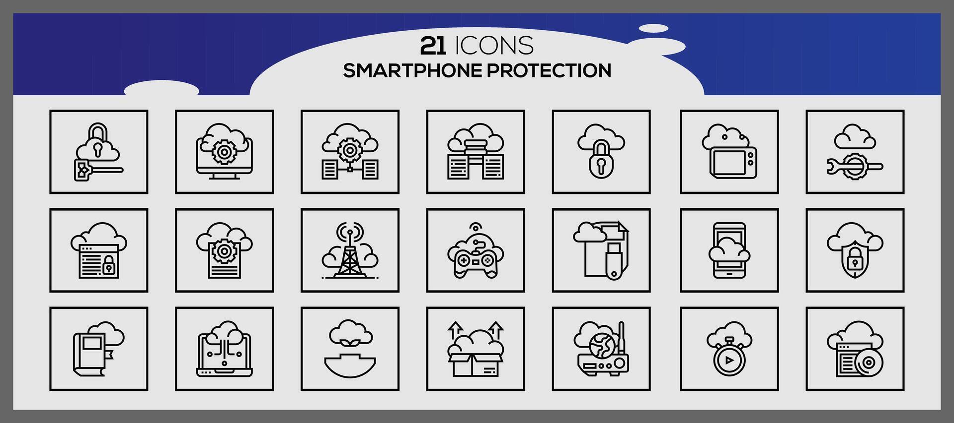 vector teléfono inteligente proteccion icono conjunto seguridad y proteccion íconos paquete seguridad sistema icono conjunto