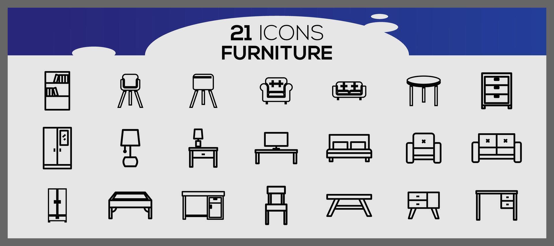 Vector furniture and home decorations set of icons business and icons set furniture elements set