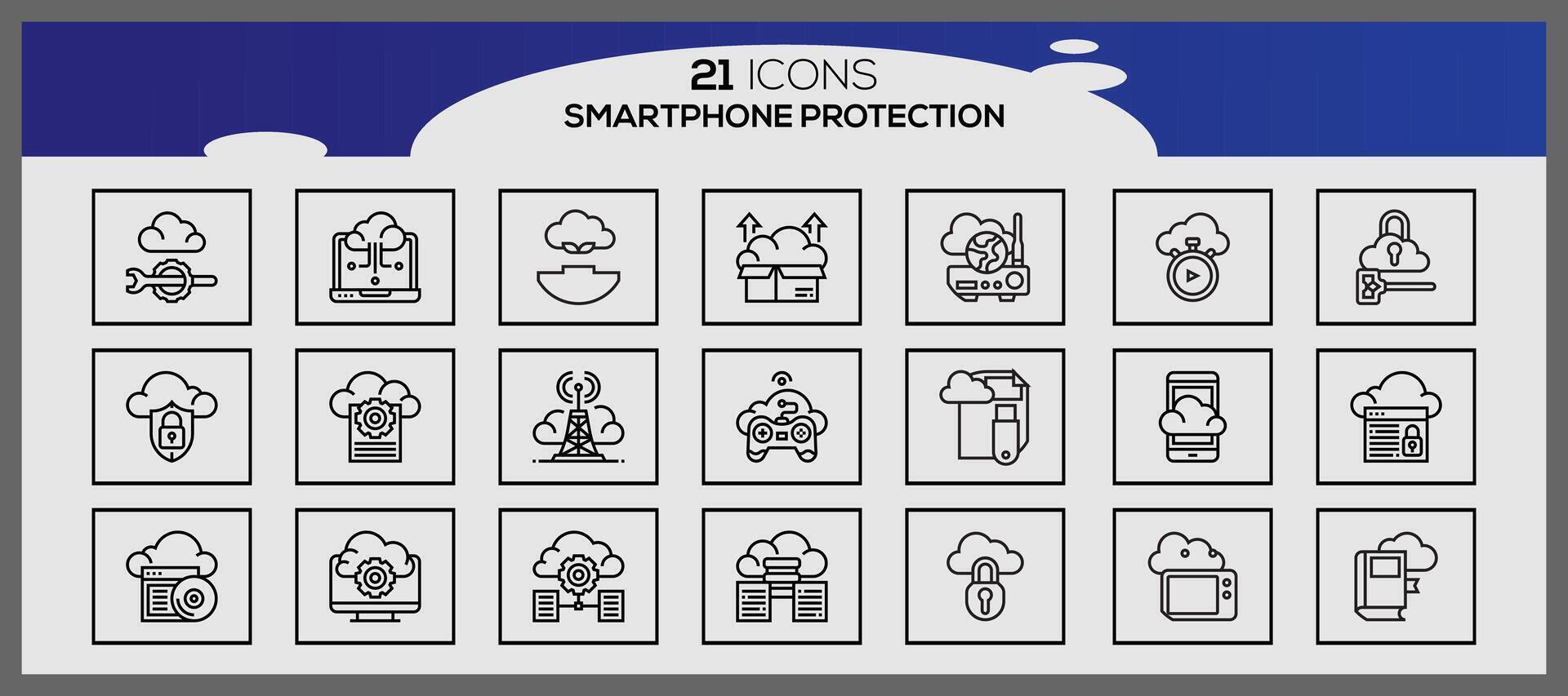 vector teléfono inteligente proteccion icono conjunto seguridad y proteccion íconos paquete seguridad sistema icono conjunto