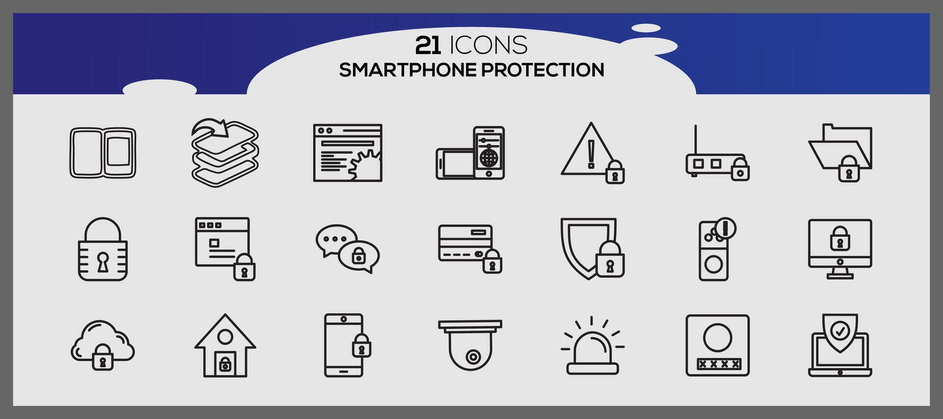 vector teléfono inteligente proteccion icono conjunto seguridad y proteccion íconos paquete seguridad sistema icono conjunto