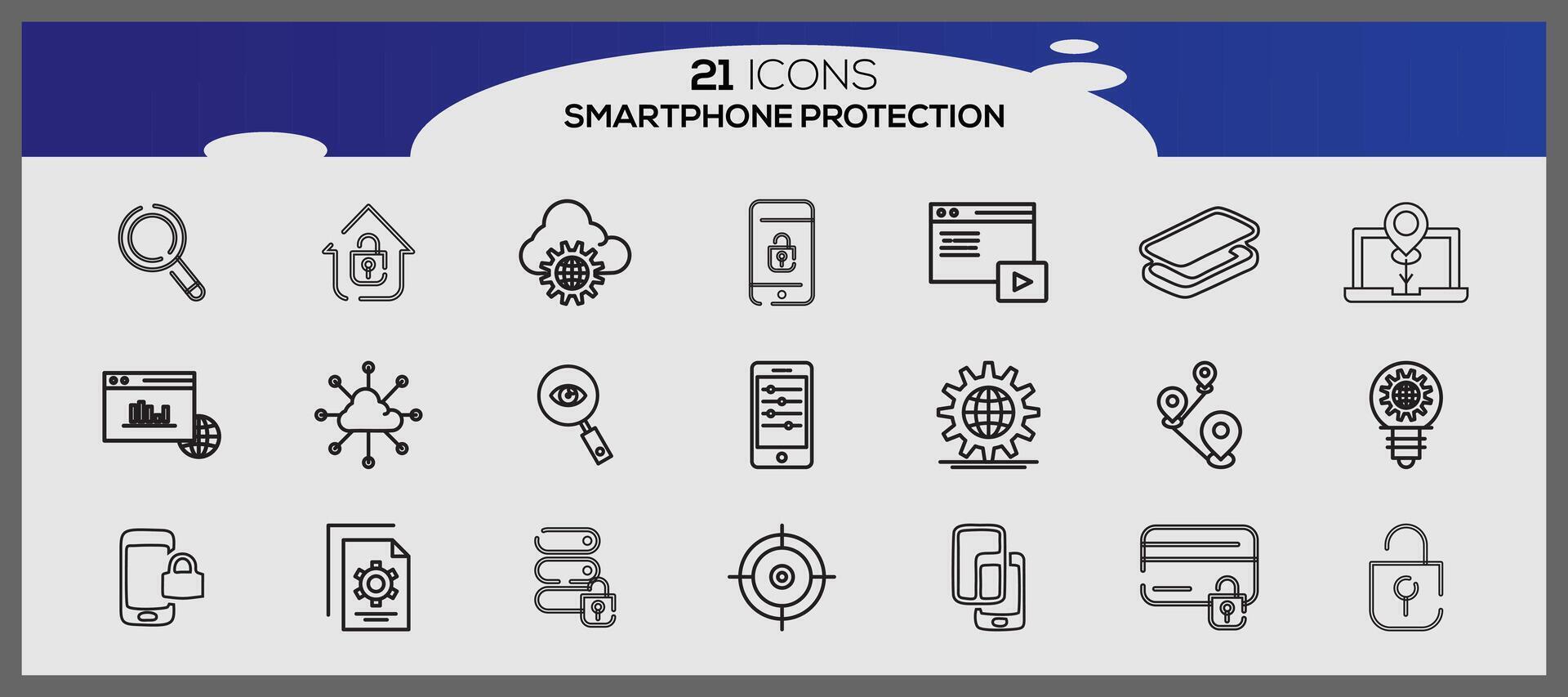 vector teléfono inteligente proteccion icono conjunto seguridad y proteccion íconos paquete seguridad sistema icono conjunto