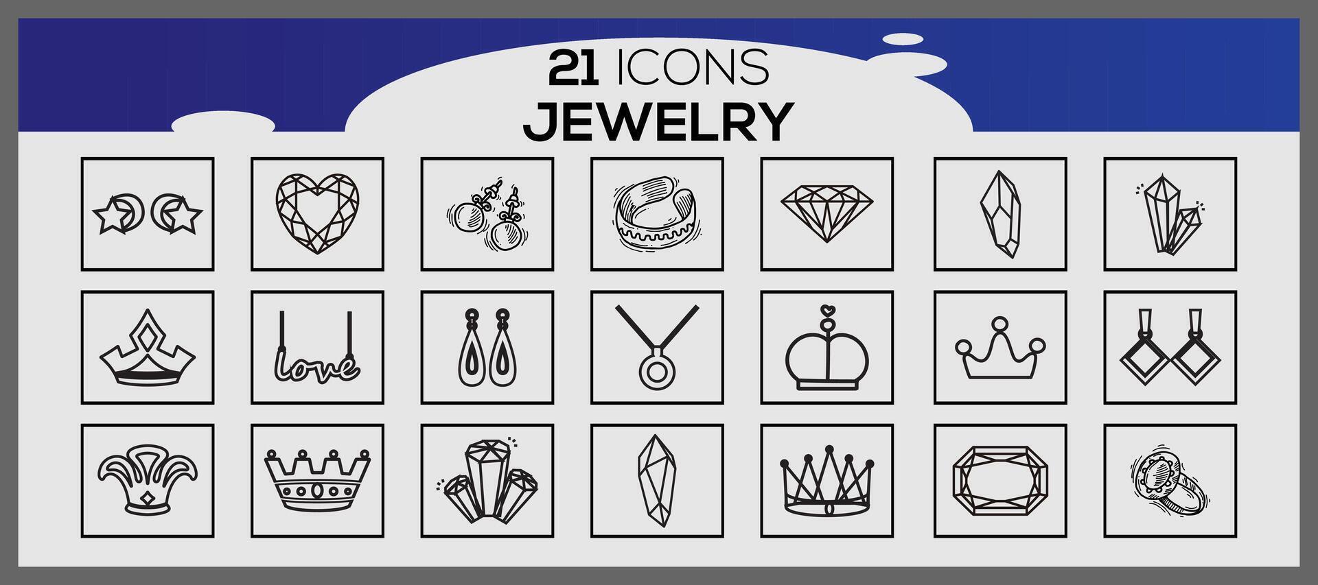 Vector precious jewels icon set jewellery 21 line icon pack jewelry and gemstones line vector icons