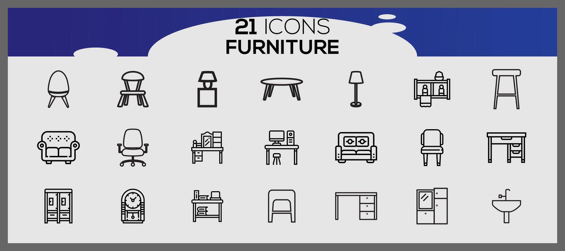 Vector furniture and home decorations set of icons business and icons set furniture elements set