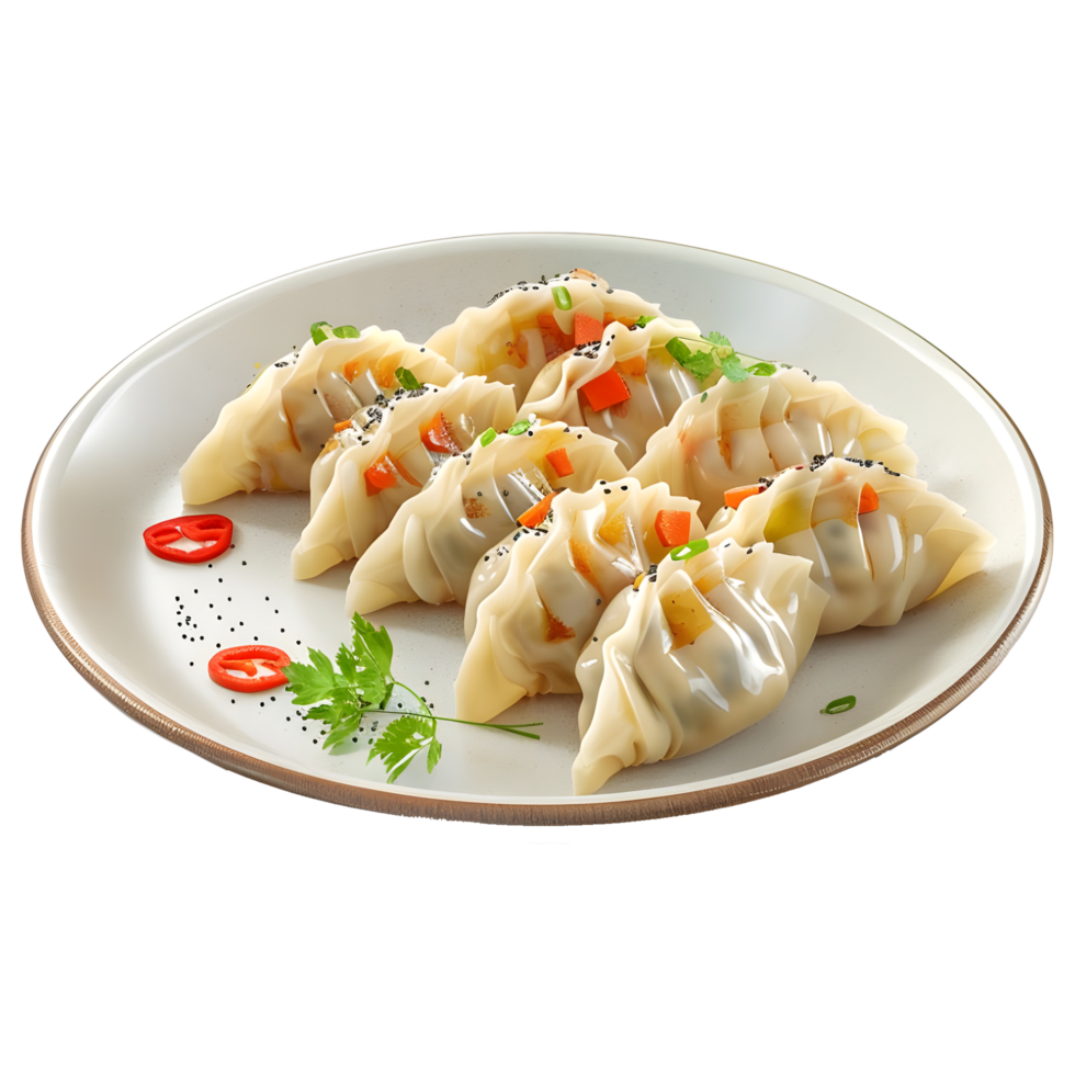 AI generated 3D Rendering of a Dumplings in a Plate on Transparent Background - Ai Generated png