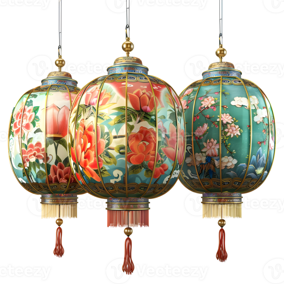 AI generated 3D Rendering of a Chinese Traditional Paper Lantern on Transparent Background - Ai Generated png