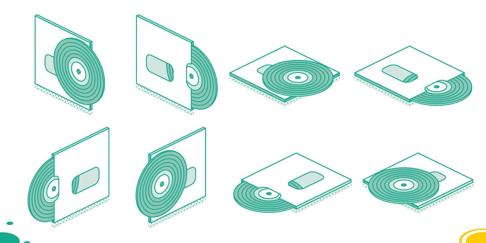 Vinyl plates isometric set. Isolated on white. vector