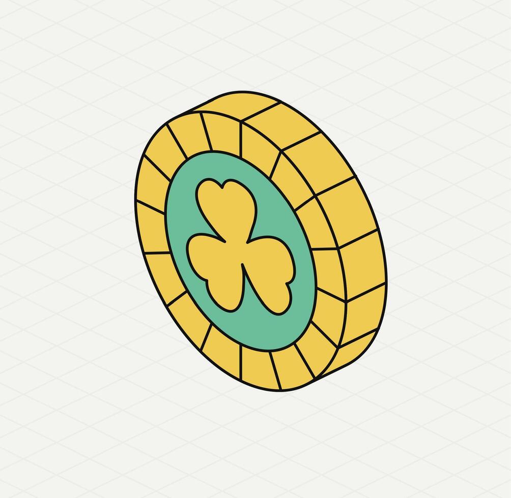 Yellow green coin. Isometric icon. Symbol of Saint Patrick day. Modern style. vector