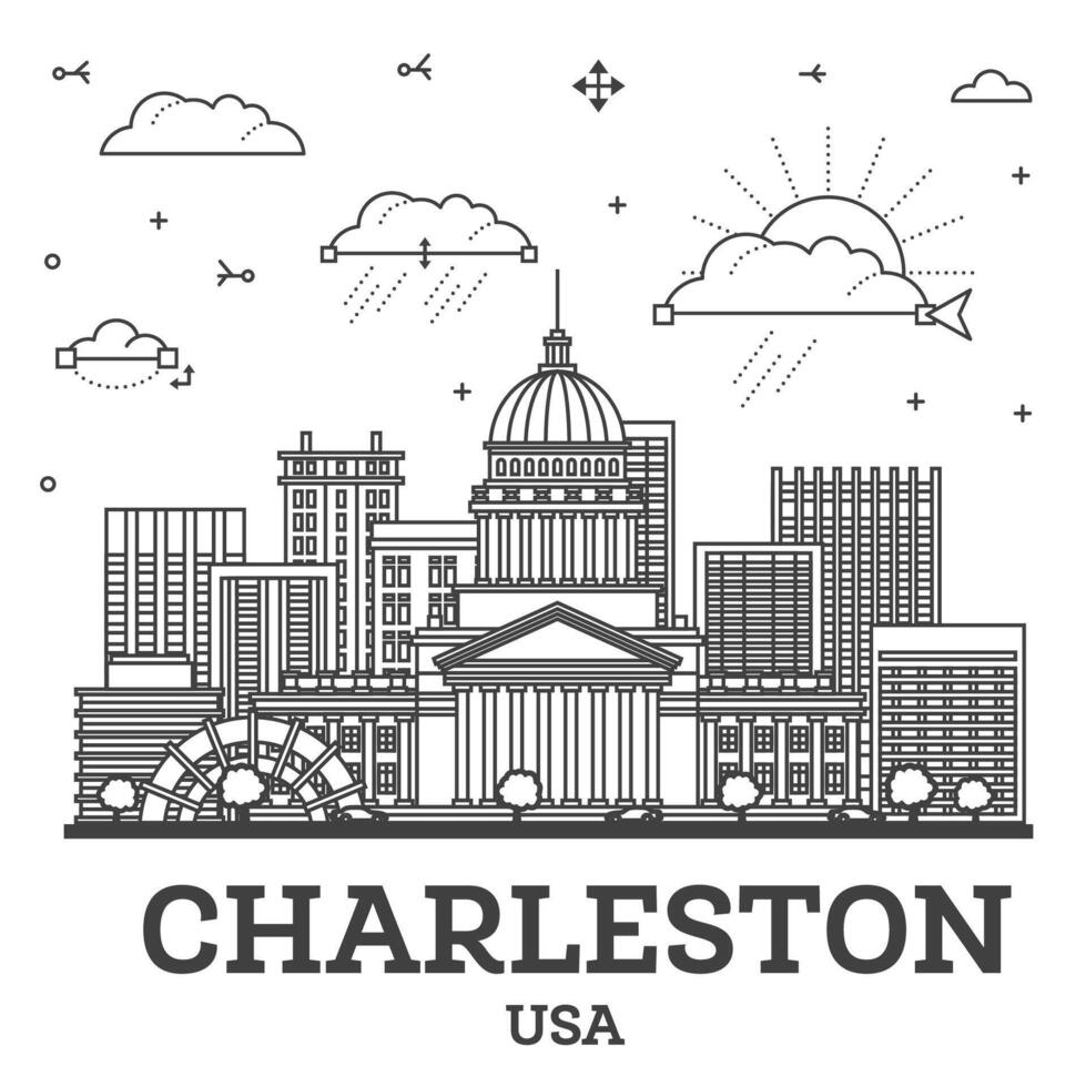 contorno charlestón Oeste Virginia Estados Unidos ciudad horizonte con moderno edificios aislado en blanco. ilustración. charlestón paisaje urbano con puntos de referencia vector