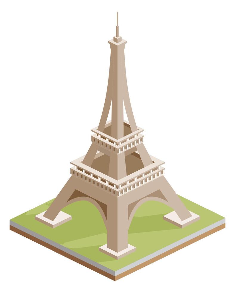 Isometric Eiffel tower in Paris. Infographic design element. Landmark isolated on white background. Symbol of France. vector