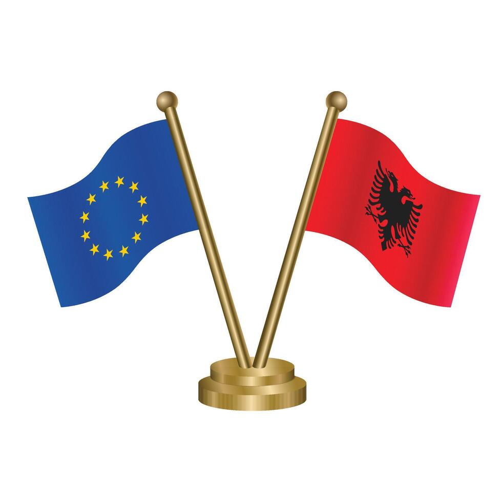 Albania and Europe table flags. Vector Illustration