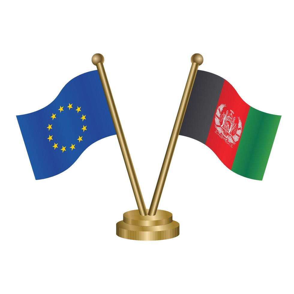 Afghanistan and Europe table flags. Vector Illustration