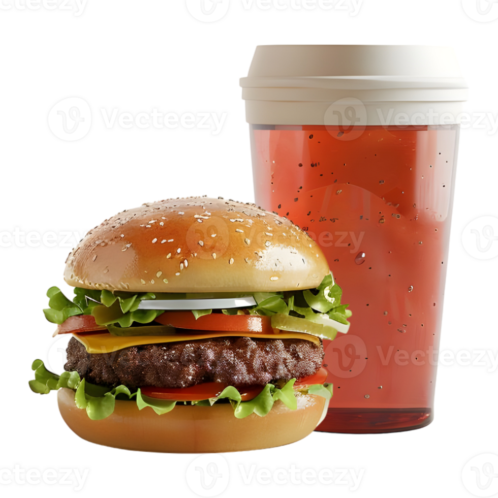 AI generated 3D Rendering of a Burger With Soft Drink on Transparent Background - Ai Generated png