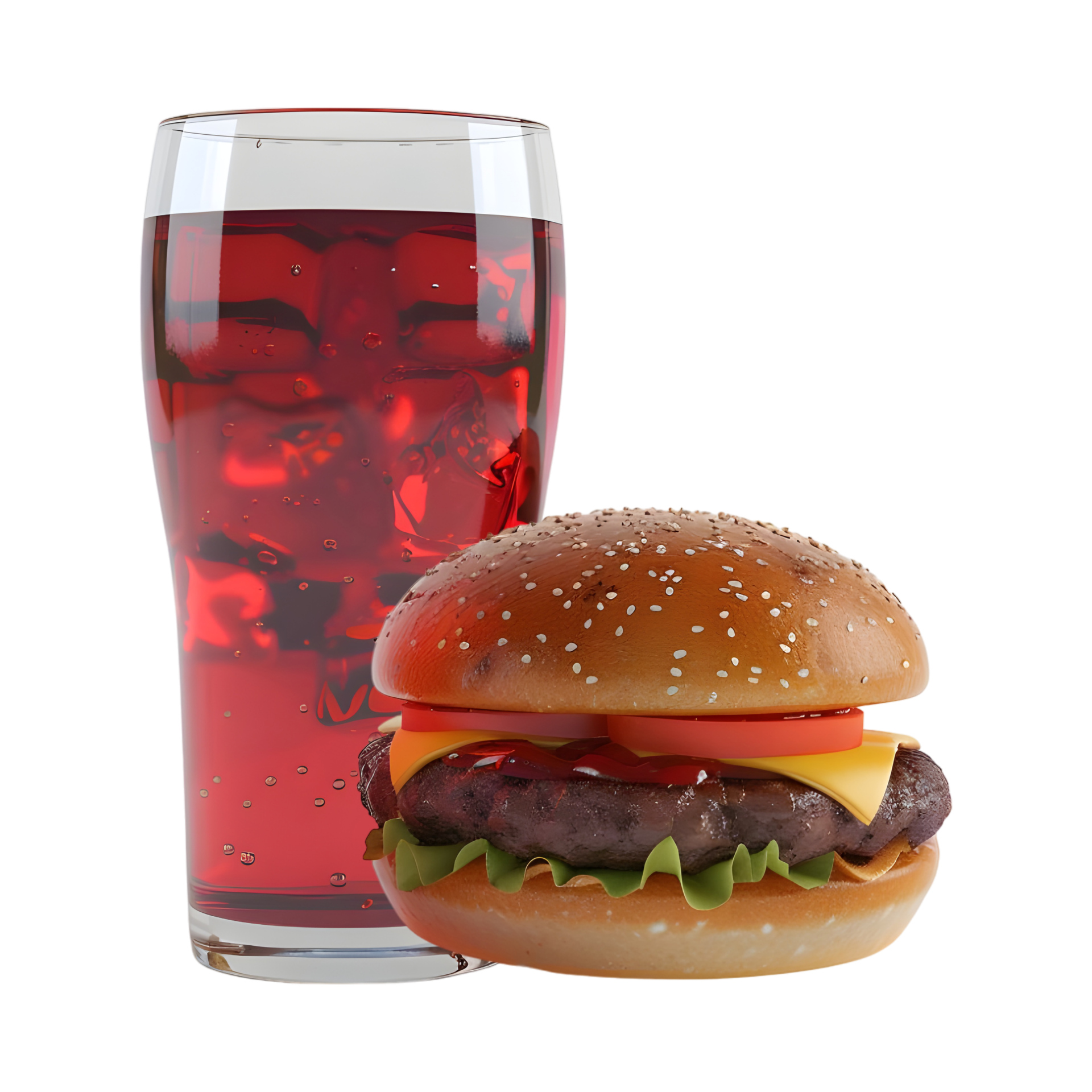 AI Generated 3D Rendering Of A Burger With Soft Drink On Transparent ai-generated-3d-rendering-of-a-burger-with-soft-drink-on-transparent