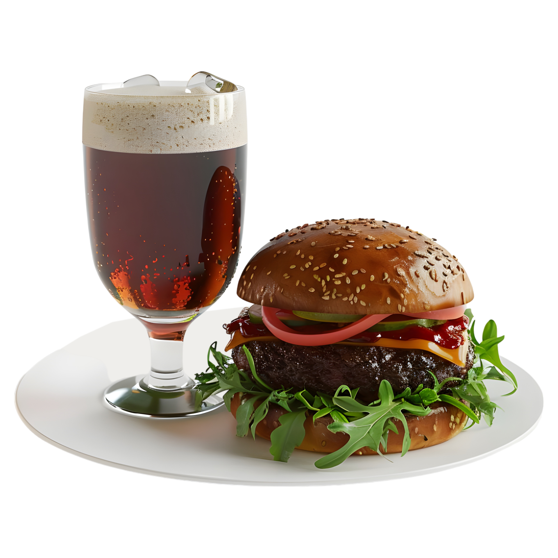 AI Generated 3D Rendering Of A Burger With Soft Drink On Transparent ai-generated-3d-rendering-of-a-burger-with-soft-drink-on-transparent