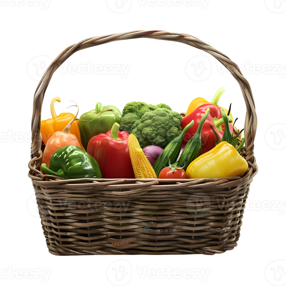 AI generated 3D Rendering of a Mix Vegetables in a Basket on Transparent Background - Ai Generated png