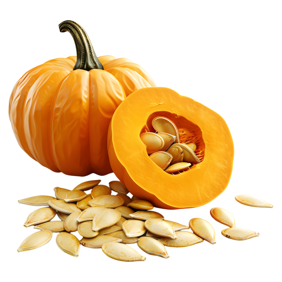 AI generated 3D Rendering of a Pumpkin with Seeds on Transparent Background - Ai Generated png