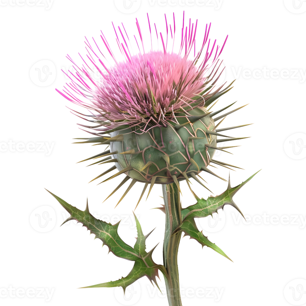 ai gegenereerd 3d renderen van een distel bloem Aan transparant achtergrond - ai gegenereerd png