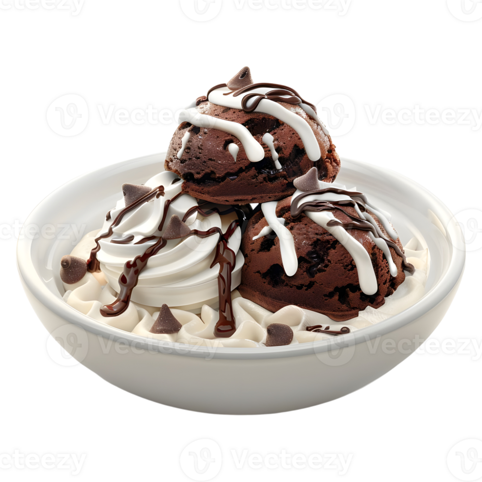 AI generated 3D Rendering of a Vanilla Ice Cream with Chocolate in a Bowl on Transparent Background - Ai Generated png