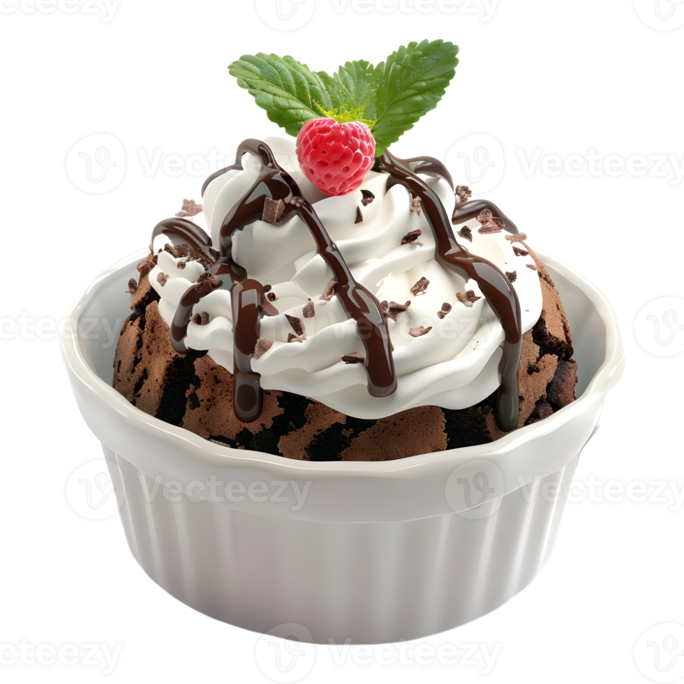 AI generated 3D Rendering of a Vanilla Ice Cream with Chocolate in a Bowl on Transparent Background - Ai Generated png