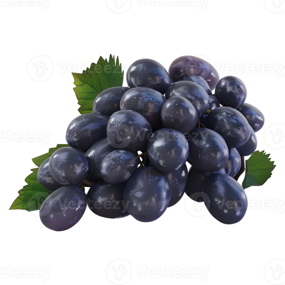 ai gerado 3d Renderização do uma uvas com folhas em transparente fundo - ai gerado png