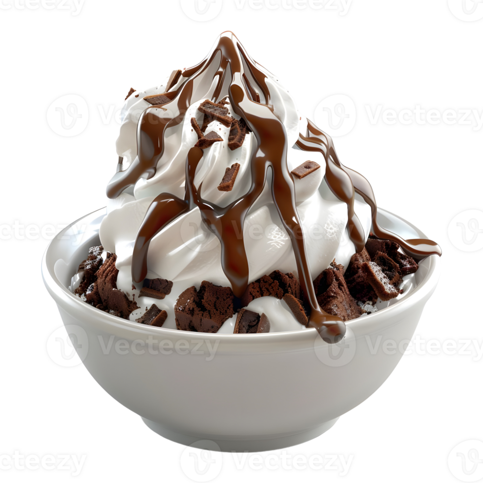 AI generated 3D Rendering of a Vanilla Ice Cream with Chocolate in a Bowl on Transparent Background - Ai Generated png