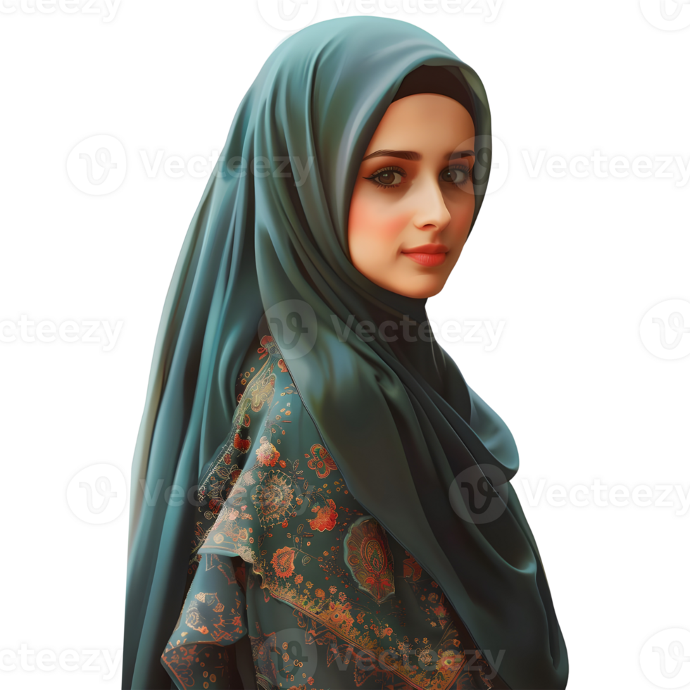 AI generated 3D Rendering of a Muslim Girl Wearing Hijab on Transparent Background - Ai Generated png