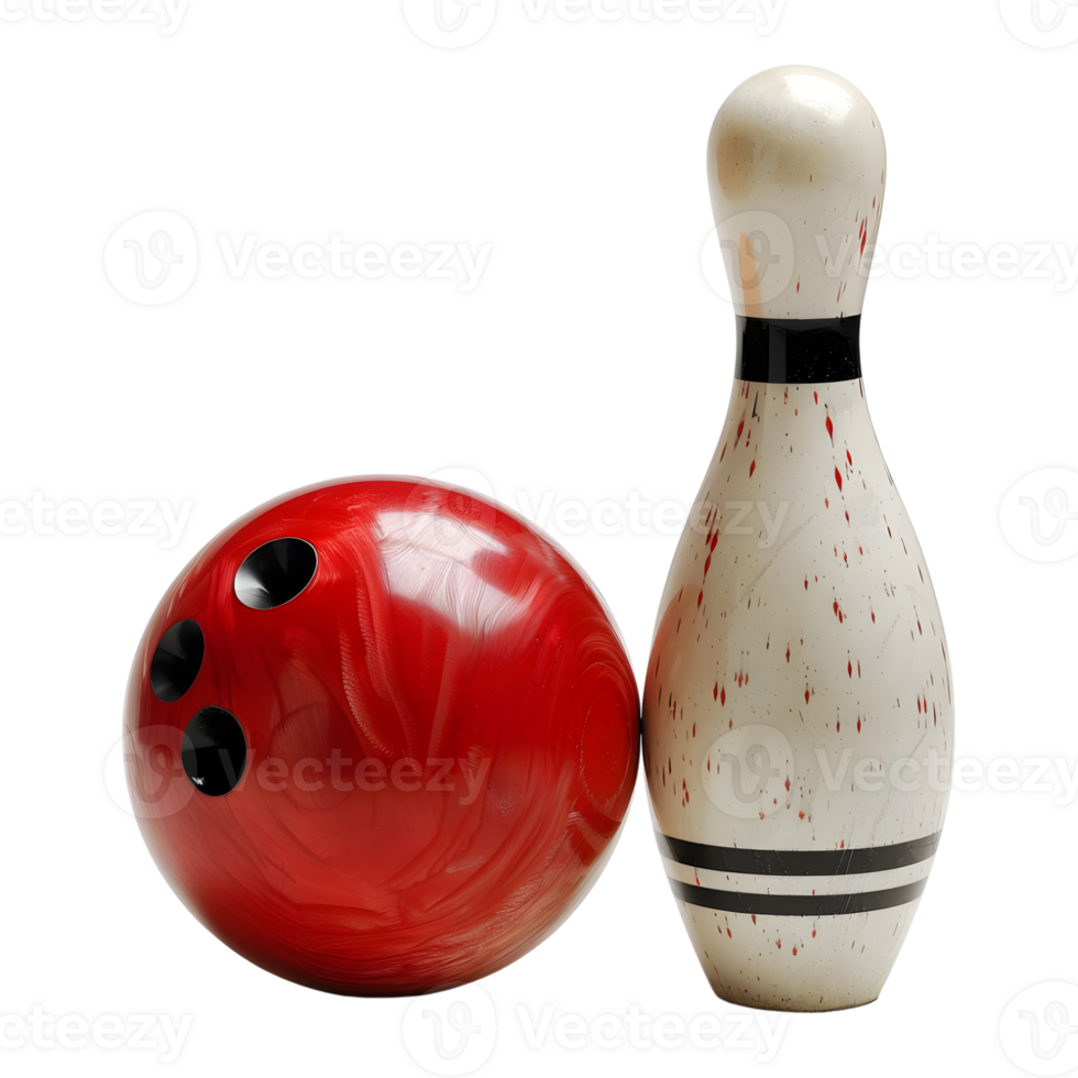 ai genererad 3d tolkning av en bowling stift och boll på transparent bakgrund - ai genererad png