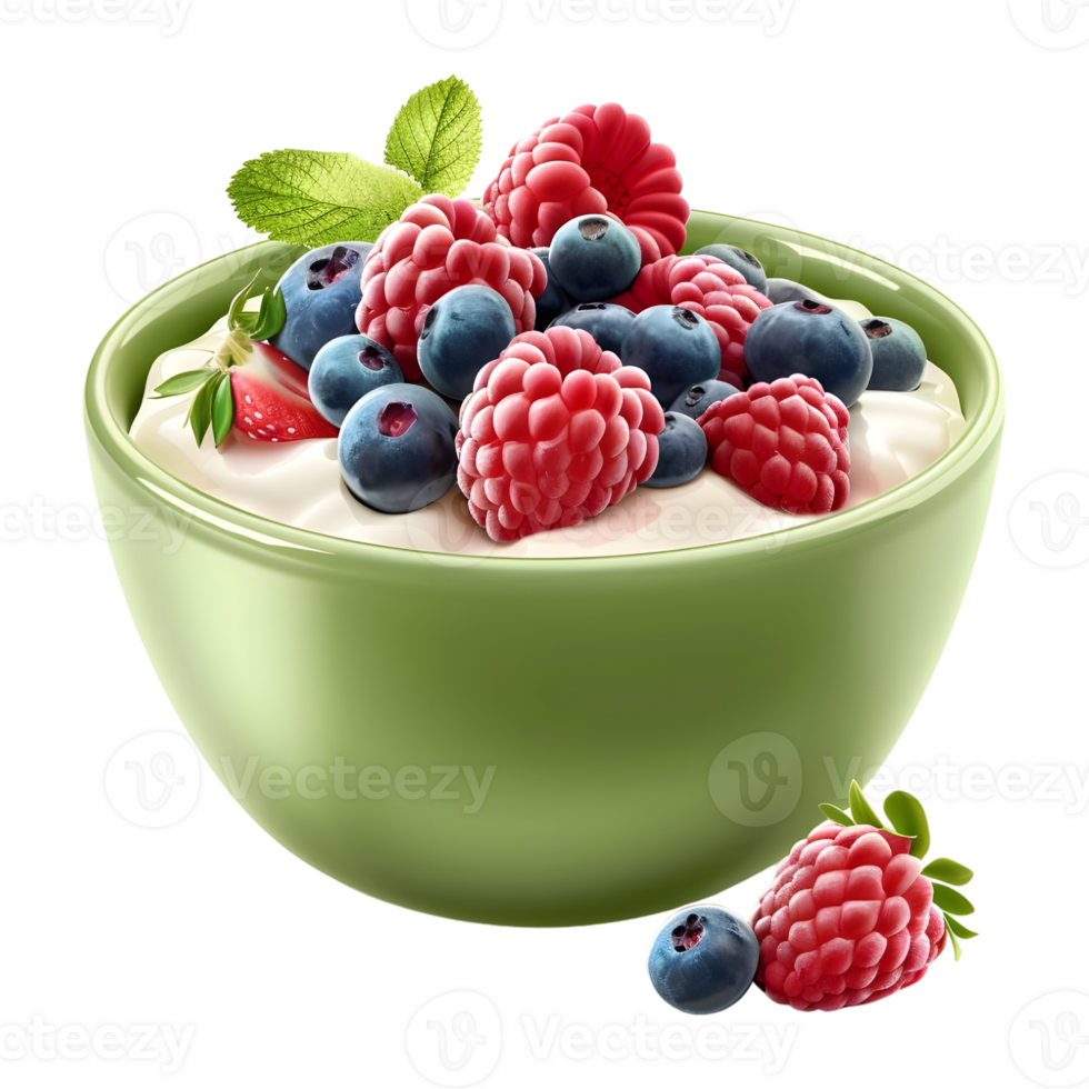 AI generated 3D Rendering of a Berries with Cream in a Bowl on Transparent Background - Ai Generated png