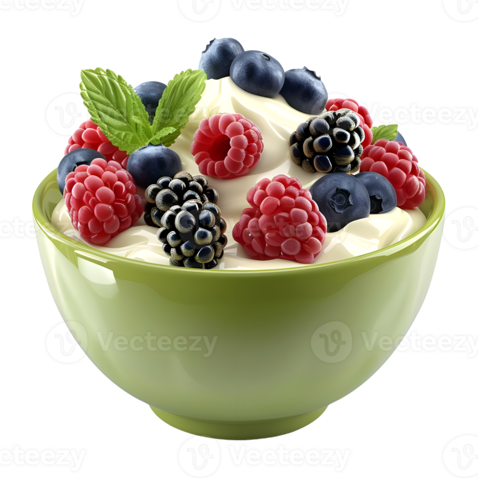 AI generated 3D Rendering of a Berries with Cream in a Bowl on Transparent Background - Ai Generated png