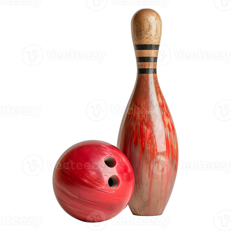 ai genererad 3d tolkning av en bowling stift och boll på transparent bakgrund - ai genererad png