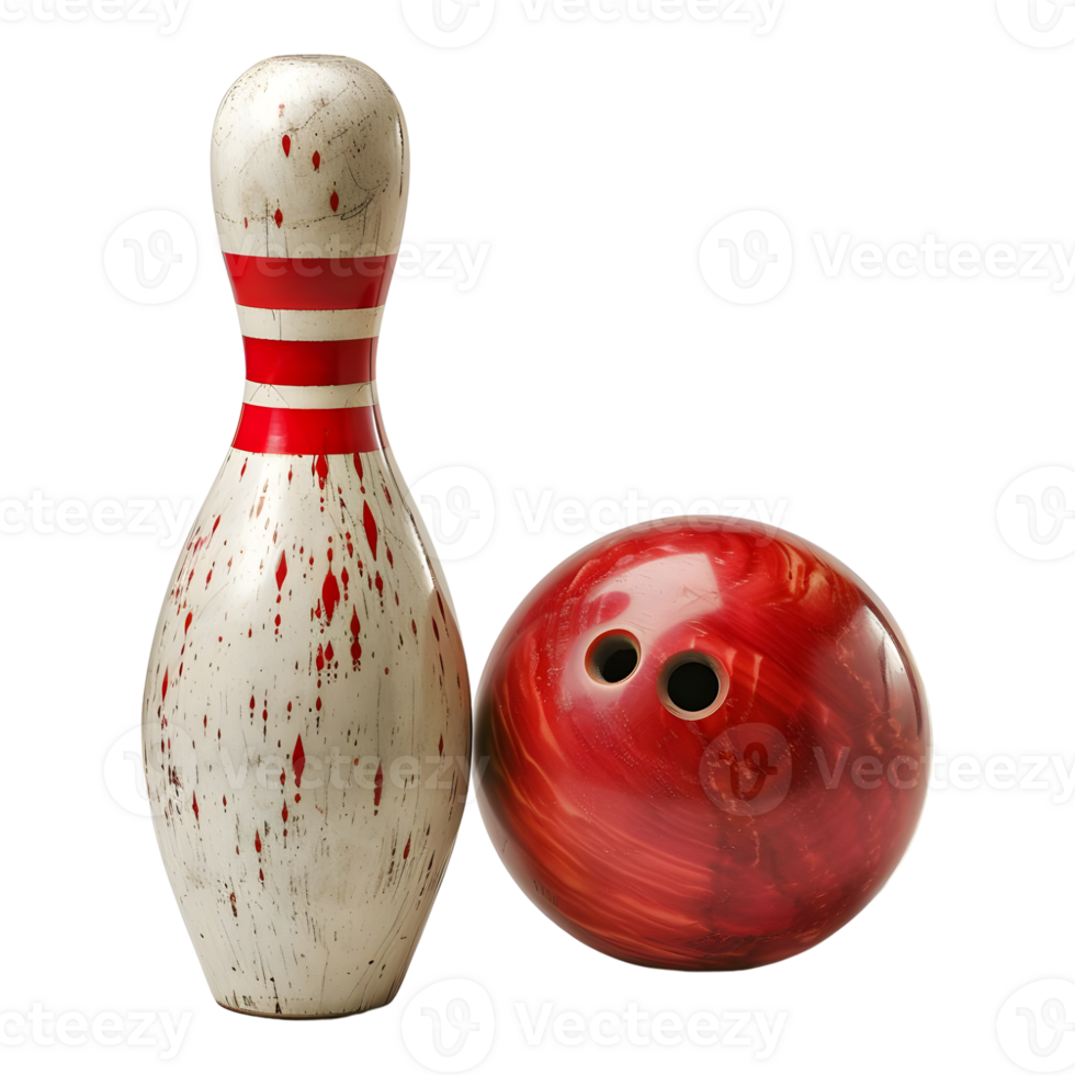 ai genererad 3d tolkning av en bowling stift och boll på transparent bakgrund - ai genererad png