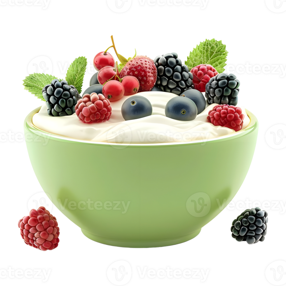 AI generated 3D Rendering of a Berries with Cream in a Bowl on Transparent Background - Ai Generated png