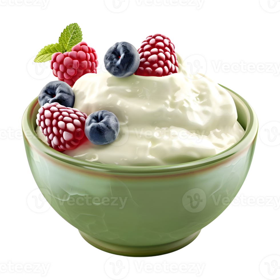 AI generated 3D Rendering of a Berries with Cream in a Bowl on Transparent Background - Ai Generated png