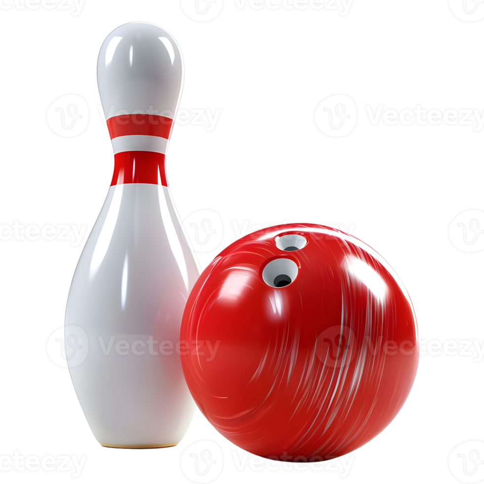 ai generato 3d interpretazione di un' bowling perno e palla su trasparente sfondo - ai generato png