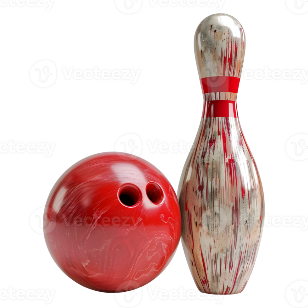 ai gegenereerd 3d renderen van een bowling pin en bal Aan transparant achtergrond - ai gegenereerd png