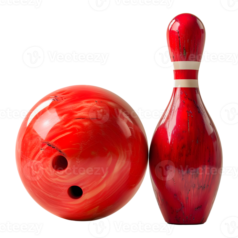 ai gegenereerd 3d renderen van een bowling pin en bal Aan transparant achtergrond - ai gegenereerd png