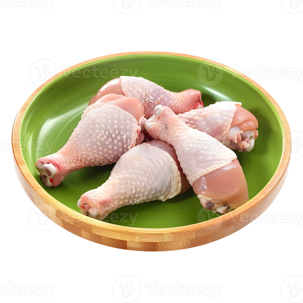 AI generated 3D Rendering of a Raw Chicken Leg Pieces in a Plate on Transparent Background - Ai Generated png