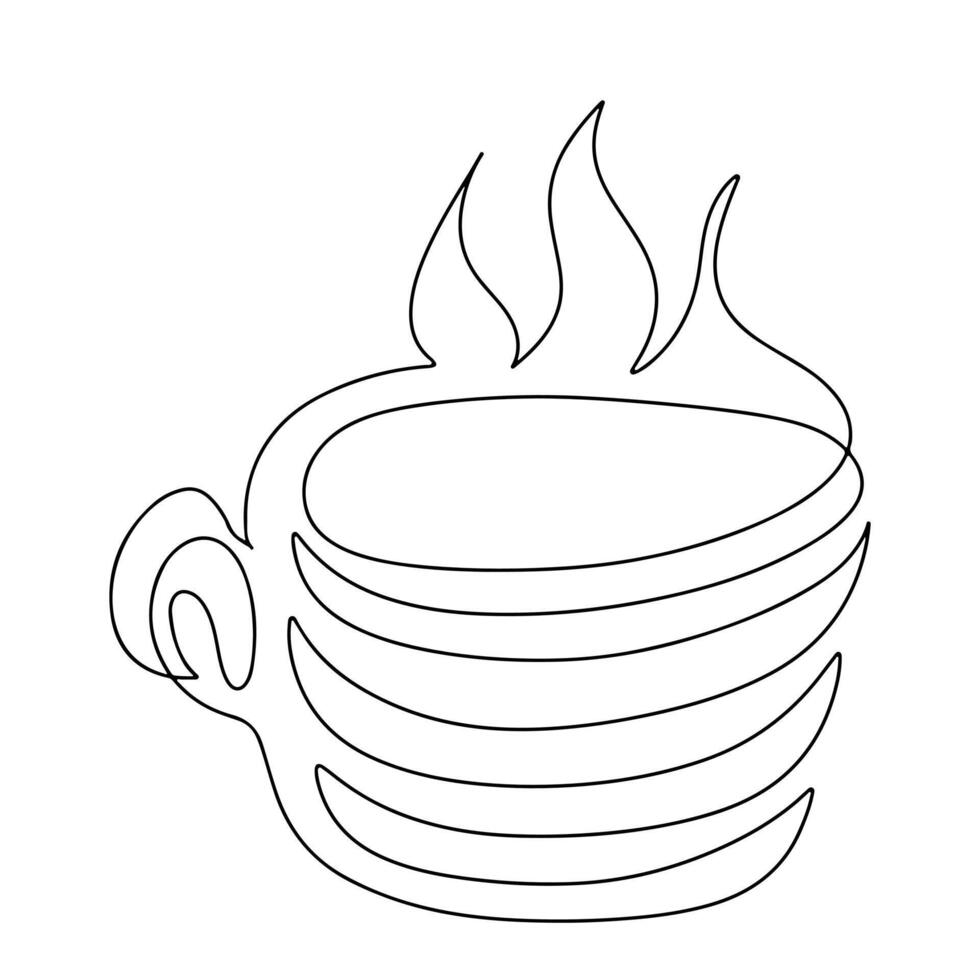 Cup of hot drink in single line. Hand drawn style. Vector illustration isolated on white. Coloring page.