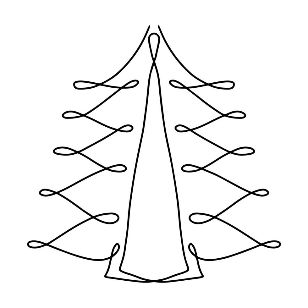 Navidad árbol en soltero continuo línea. mano dibujado estilo. vector ilustración aislado en blanco.