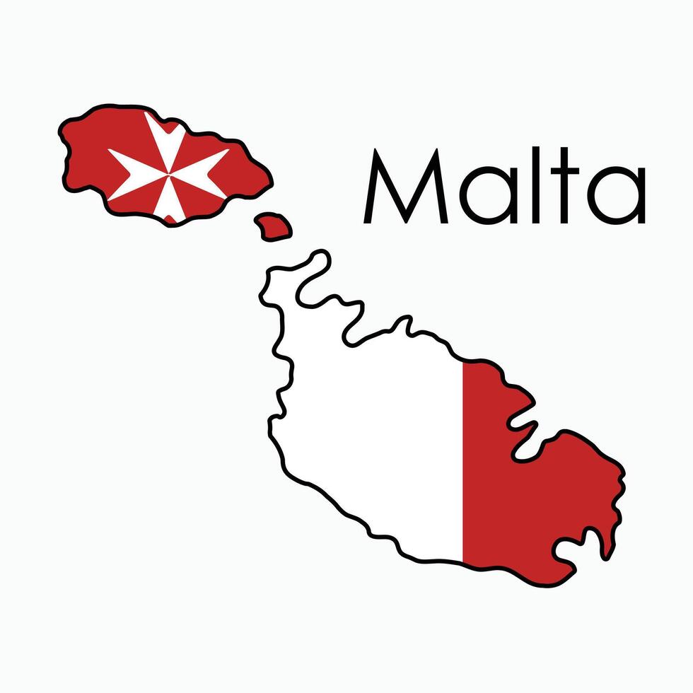 contorno dibujo de Malta bandera mapa. vector