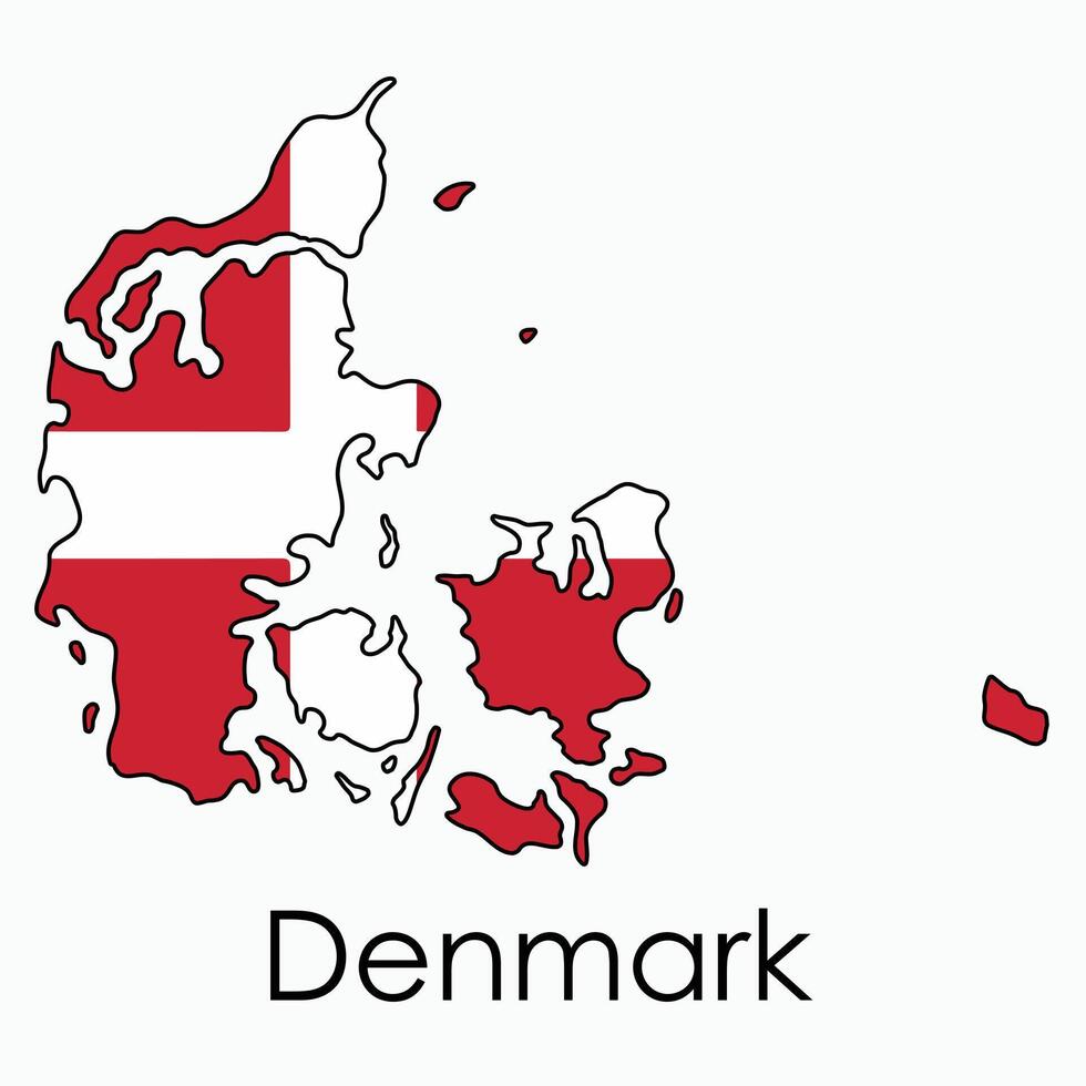 contorno dibujo de Dinamarca bandera mapa. vector