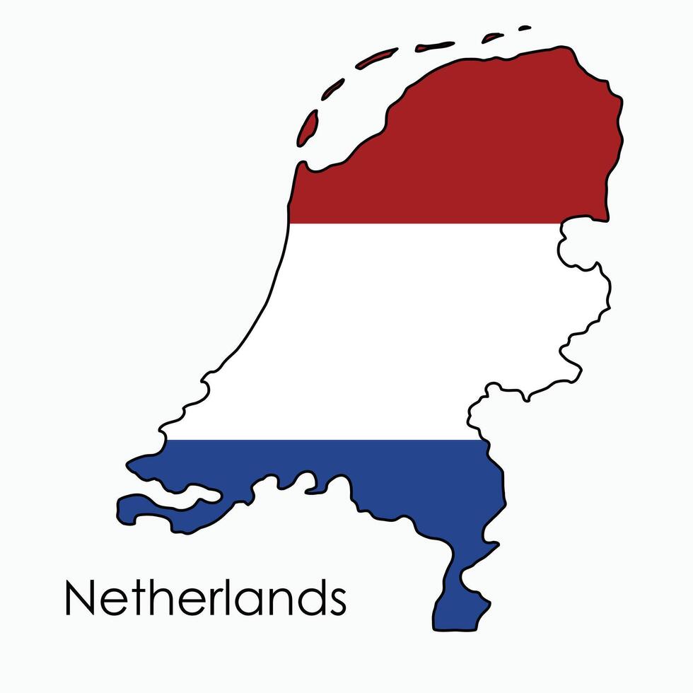 contorno dibujo de Países Bajos bandera mapa. vector
